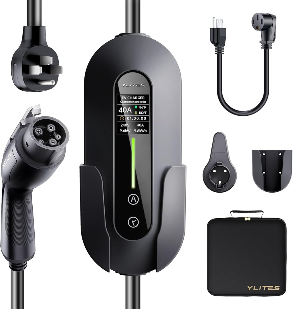 Level 2 EV Charger 40Amp, 240V 9.6KW Portable Electric Vehicle Charging Stations with NEMA 14-50P, 25FT Cable Adjustable Current/Timing Delay Home Electric Car Charger for J1772 BEVs/PHEVs