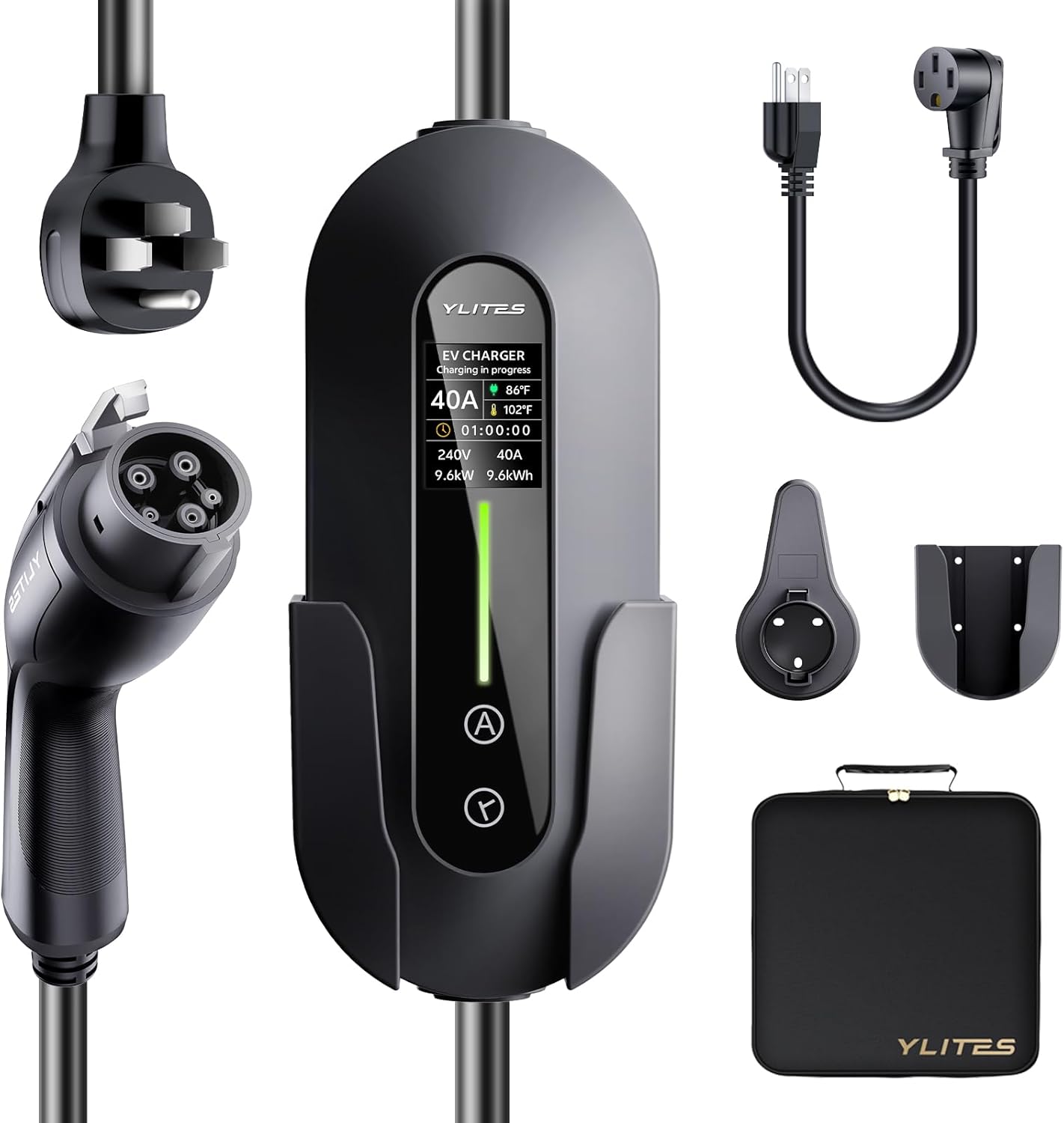 Level 2 EV Charger 40Amp, 240V 9.6KW Portable Electric Vehicle Charging Stations with NEMA 14-50P, 25FT Cable Adjustable Current/Timing Delay Home Electric Car Charger for J1772 BEVs/PHEVs
