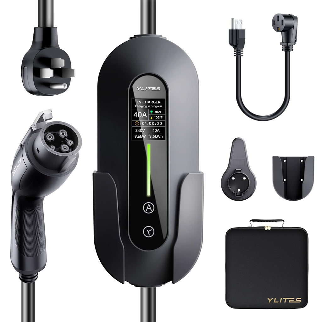 Level 2 for Tesla Charger，40AMP/9.6kW Adjustable Current，21FT Cable，NACS Connector，Fast Home Portable EV Charging Station，with NEMA 240V14-50 Plug&110V 5-15 Adapter，for Model X/Y/3/S/Cybertruck