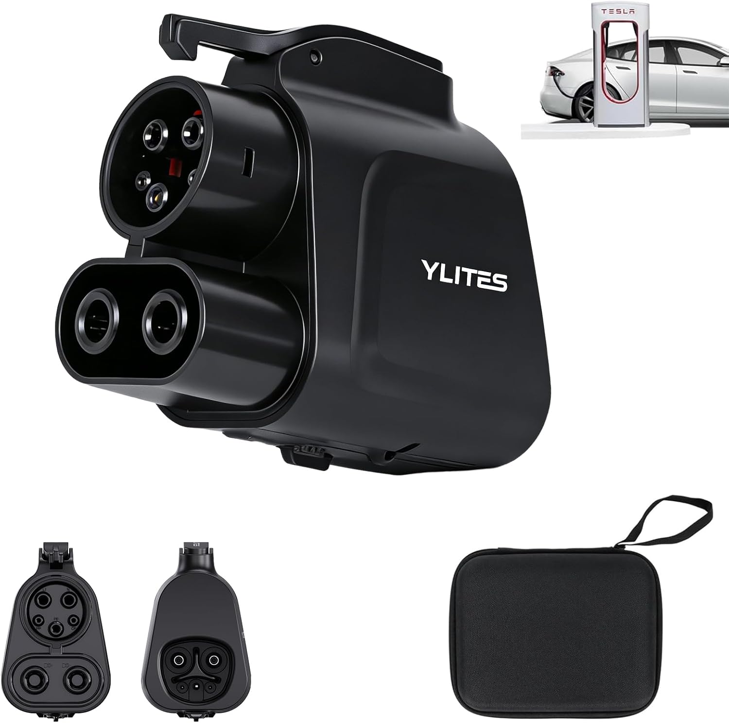 NACS to CCS Adapter for Fast Charging CCS1 EVs in Tesla V3/V4 Superchargers, Max 500A 1000V NACS DC Adapter, Dual Locks for Secure Connection and Easy Disconnect for Road Trip Backup