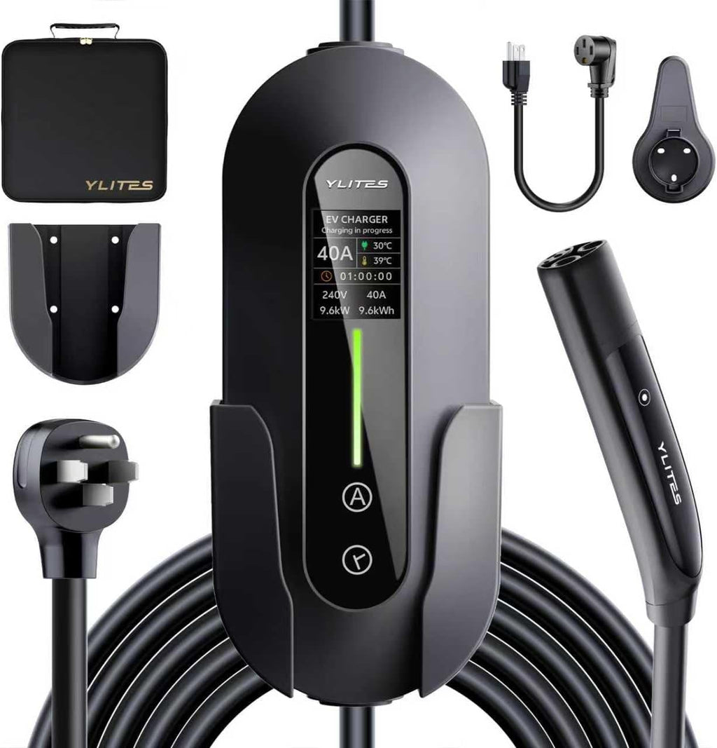 Level 2 for Tesla Charger，40AMP/9.6kW Adjustable Current，21FT Cable，NACS Connector，Fast Home Portable EV Charging Station，with NEMA 240V14-50 Plug&110V 5-15 Adapter，for Model X/Y/3/S/Cybertruck