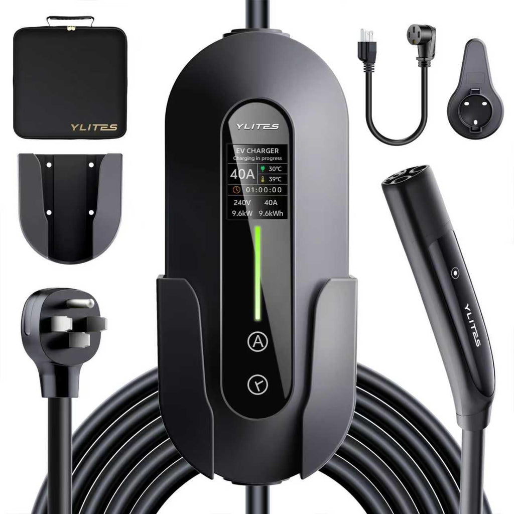 Level 2 EV Charger 40Amp, 240V 9.6KW Portable Electric Vehicle Charging Stations with NEMA 14-50P, 25FT Cable Adjustable Current/Timing Delay Home Electric Car Charger for J1772 BEVs/PHEVs