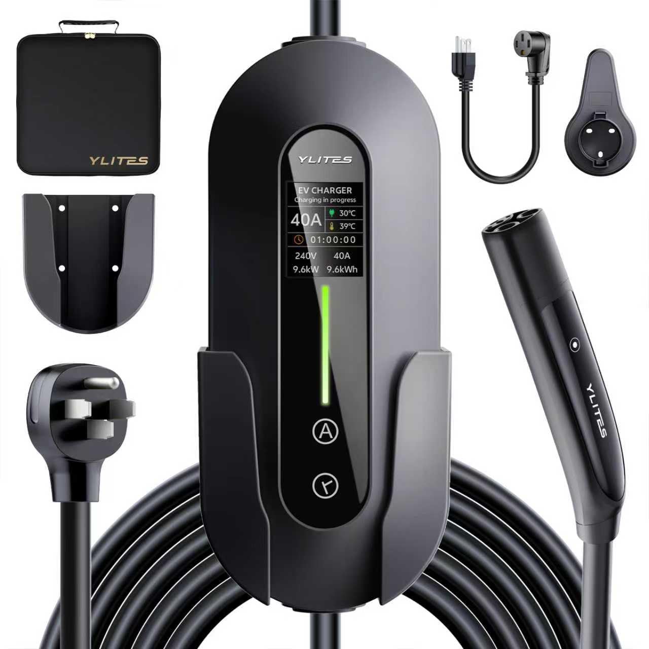 Level 2 EV Charger 40Amp, 240V 9.6KW Portable Electric Vehicle Charging Stations with NEMA 14-50P, 25FT Cable Adjustable Current/Timing Delay Home Electric Car Charger for J1772 BEVs/PHEVs