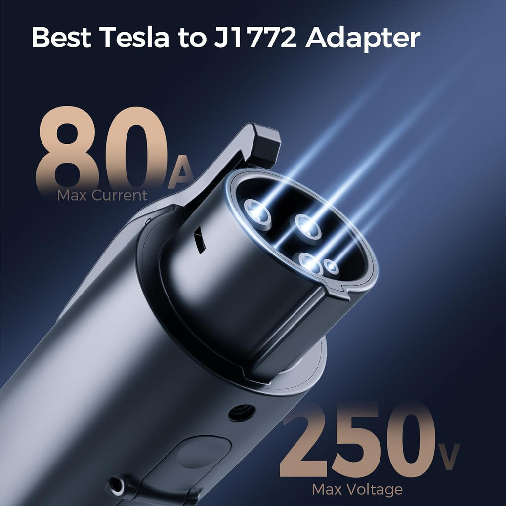 Tesla to J1772 Charging Adapter for J1772 EVs, Max Supports 80A 250V Fast NACS to J1772 Adapter, Heavy-Duty Durable Design, Secure Tight Fit, Heat-Resistant for Home, Public, Travel & Backup Charging