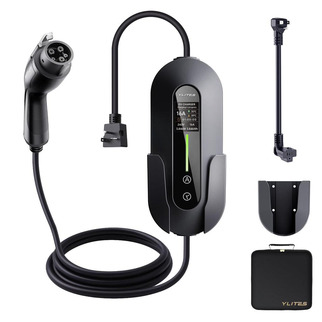 2026 Upgraded Level 1 & 2 Portable EV Charger, 25Ft J1772 Charging Cable, 8–16Amp Adjustable Current with Delay Start, 110–240V, NEMA 6-20 Plug with 5-15 Adapter, for All EVs & PHEVs