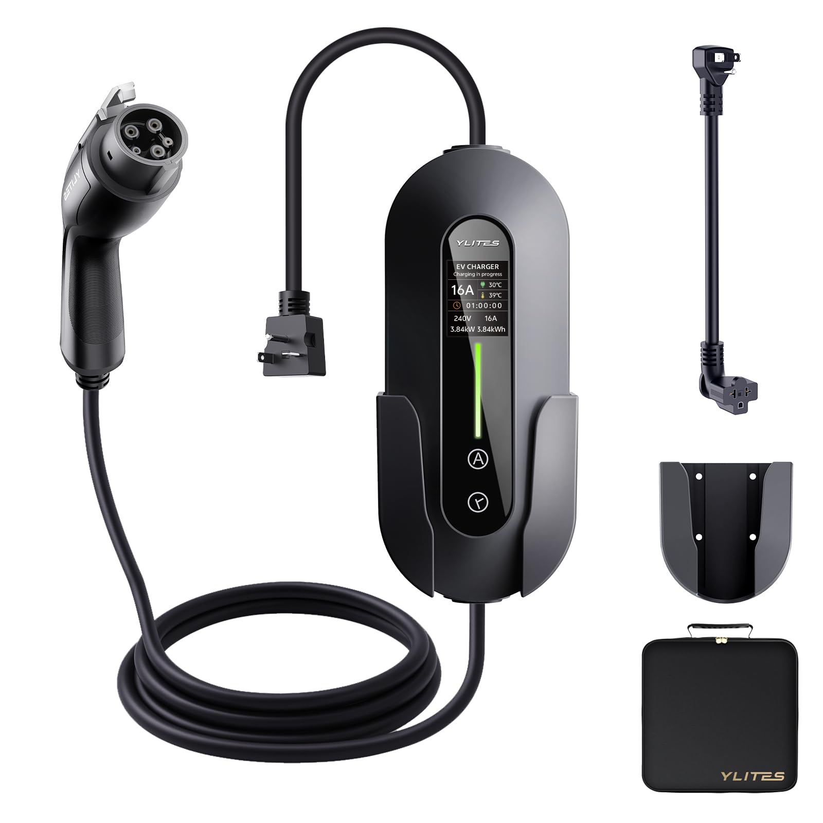 2026 Upgraded Level 1 & 2 Portable EV Charger, 25Ft J1772 Charging Cable, 8–16Amp Adjustable Current with Delay Start, 110–240V, NEMA 6-20 Plug with 5-15 Adapter, for All EVs & PHEVs