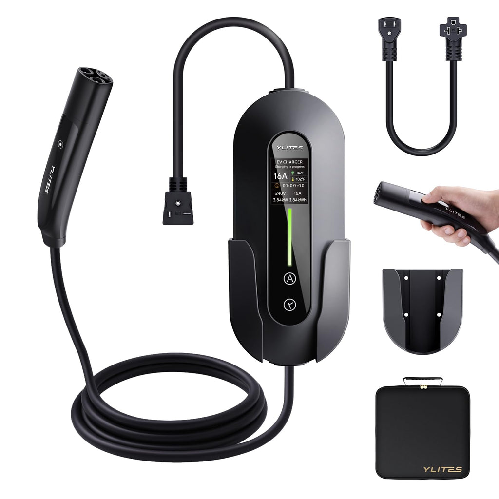 2026 Upgraded Level 1 & 2 Portable EV Charger, 25Ft J1772 Charging Cable, 8–16Amp Adjustable Current with Delay Start, 110–240V, NEMA 6-20 Plug with 5-15 Adapter, for All EVs & PHEVs