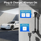 2026 Upgraded Level 1 & 2 Portable EV Charger, 25Ft J1772 Charging Cable, 8–16Amp Adjustable Current with Delay Start, 110–240V, NEMA 6-20 Plug with 5-15 Adapter, for All EVs & PHEVs