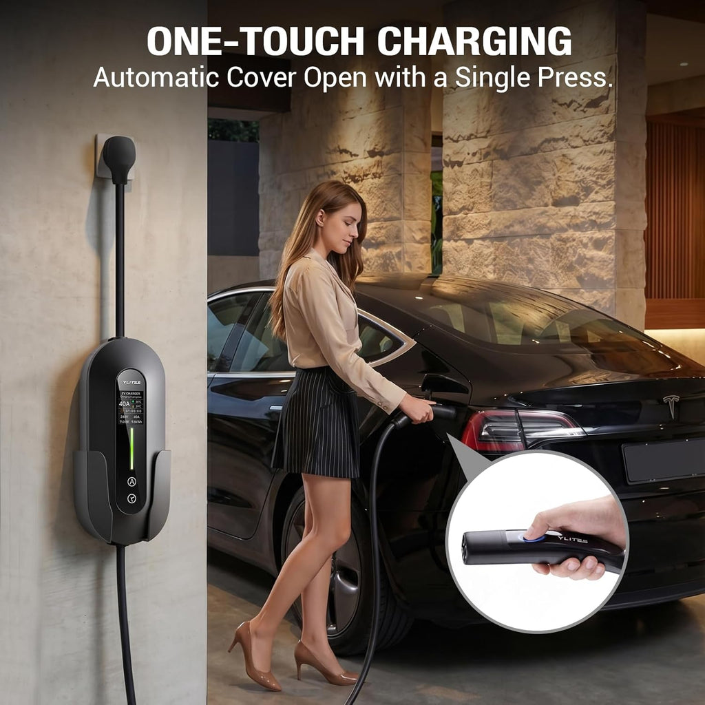 Level 2 for Tesla Charger，40AMP/9.6kW Adjustable Current，21FT Cable，NACS Connector，Fast Home Portable EV Charging Station，with NEMA 240V14-50 Plug&110V 5-15 Adapter，for Model X/Y/3/S/Cybertruck