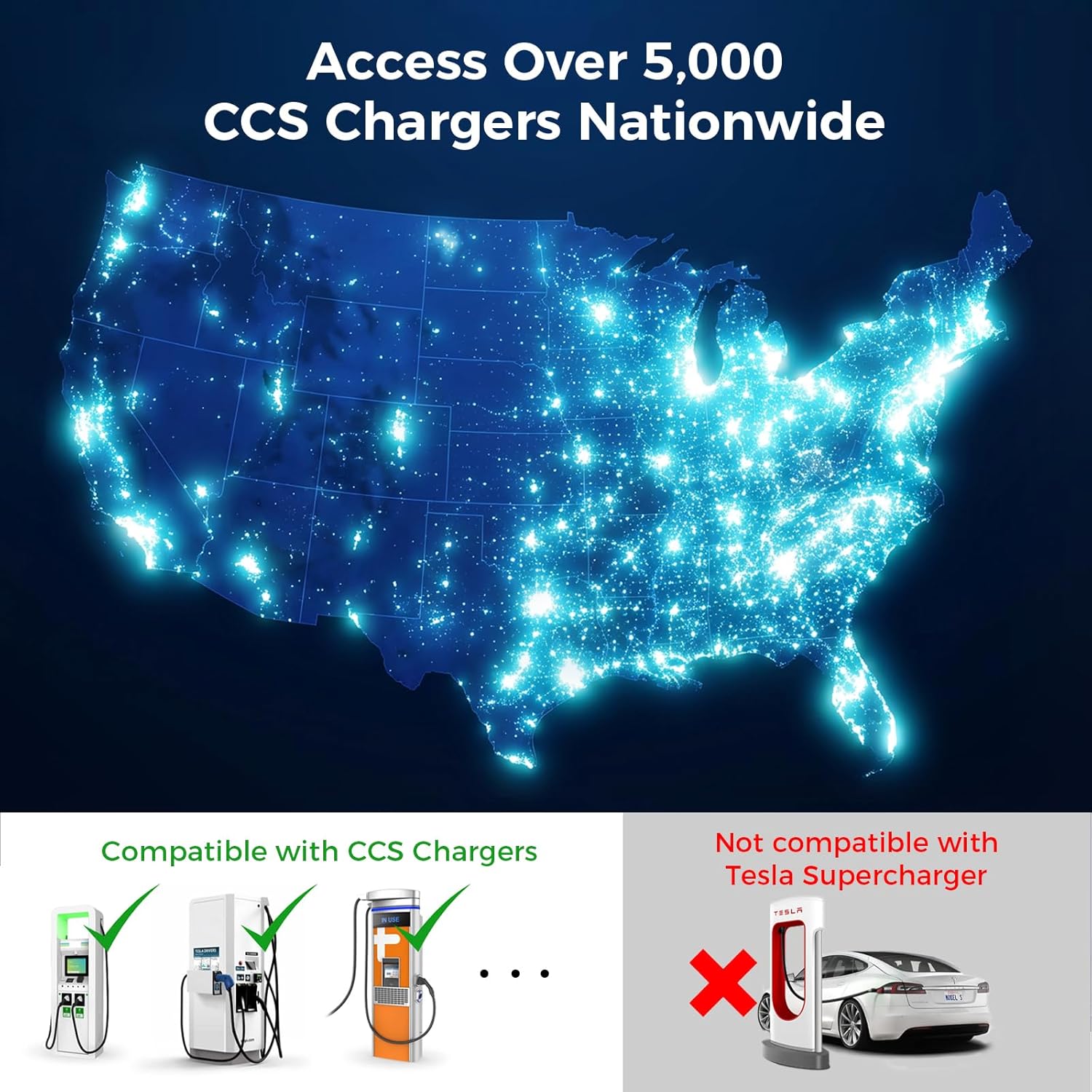 CCS1 to Tesla Charging Adapter, 250kW DC Fast Charge Converter, CCS to NACS Adapter with Enhanced Heat Dissipation, Easy Plug & Unplug for Public DC Fast Charging Stations & Road Trips