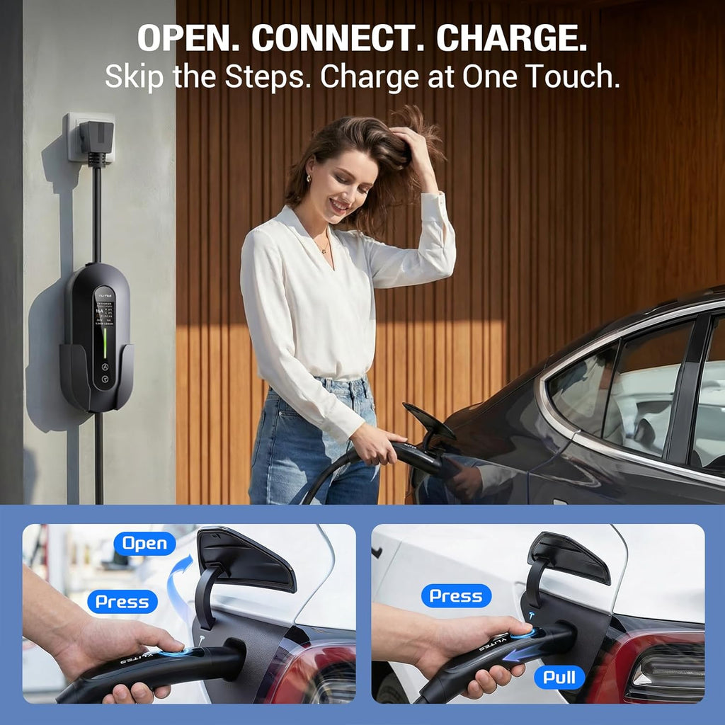 Level 1&2 for Tesla Charger,8-16AMP Adjustable Current,NACS Mobile Connector,21ft Cable,240V NEMA 6-20 Plug&110V 5-15 Adapter,Portable Home Electric Car EV Charger,for Model X/Y/3/S/Cybertruck