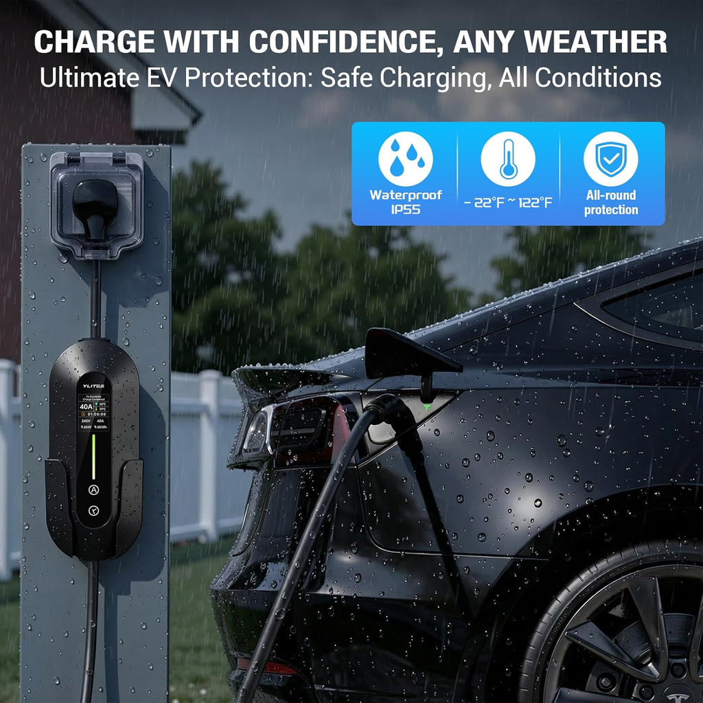 Level 2 for Tesla Charger，40AMP/9.6kW Adjustable Current，21FT Cable，NACS Connector，Fast Home Portable EV Charging Station，with NEMA 240V14-50 Plug&110V 5-15 Adapter，for Model X/Y/3/S/Cybertruck