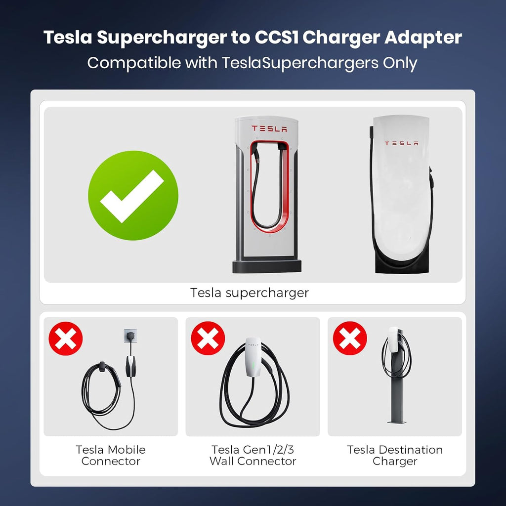 NACS to CCS Adapter for Fast Charging CCS1 EVs in Tesla V3/V4 Superchargers, Max 500A 1000V NACS DC Adapter, Dual Locks for Secure Connection and Easy Disconnect for Road Trip Backup