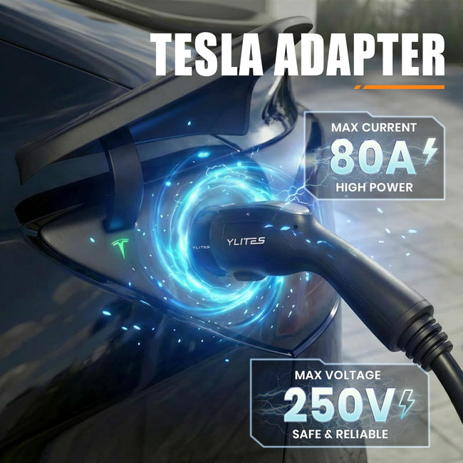 J1772 to Tesla Charger Adapter, Max 80A 250V Fast EV Adapter for Tesla Model 3/Y/X/S & Cybertruck, Smoother Plug-In & Removal, Enhanced Heat Resistance for Home & Public J1772 Charging Stations Main Image