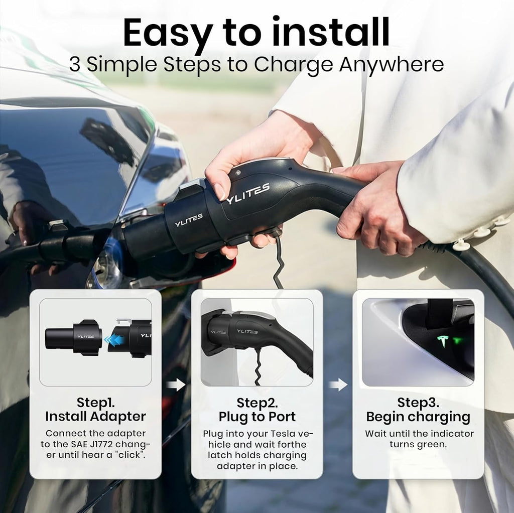 J1772 to Tesla Charger Adapter, Max 80A 250V Fast EV Adapter for Tesla Model 3/Y/X/S & Cybertruck, Smoother Plug-In & Removal, Enhanced Heat Resistance for Home & Public J1772 Charging Stations