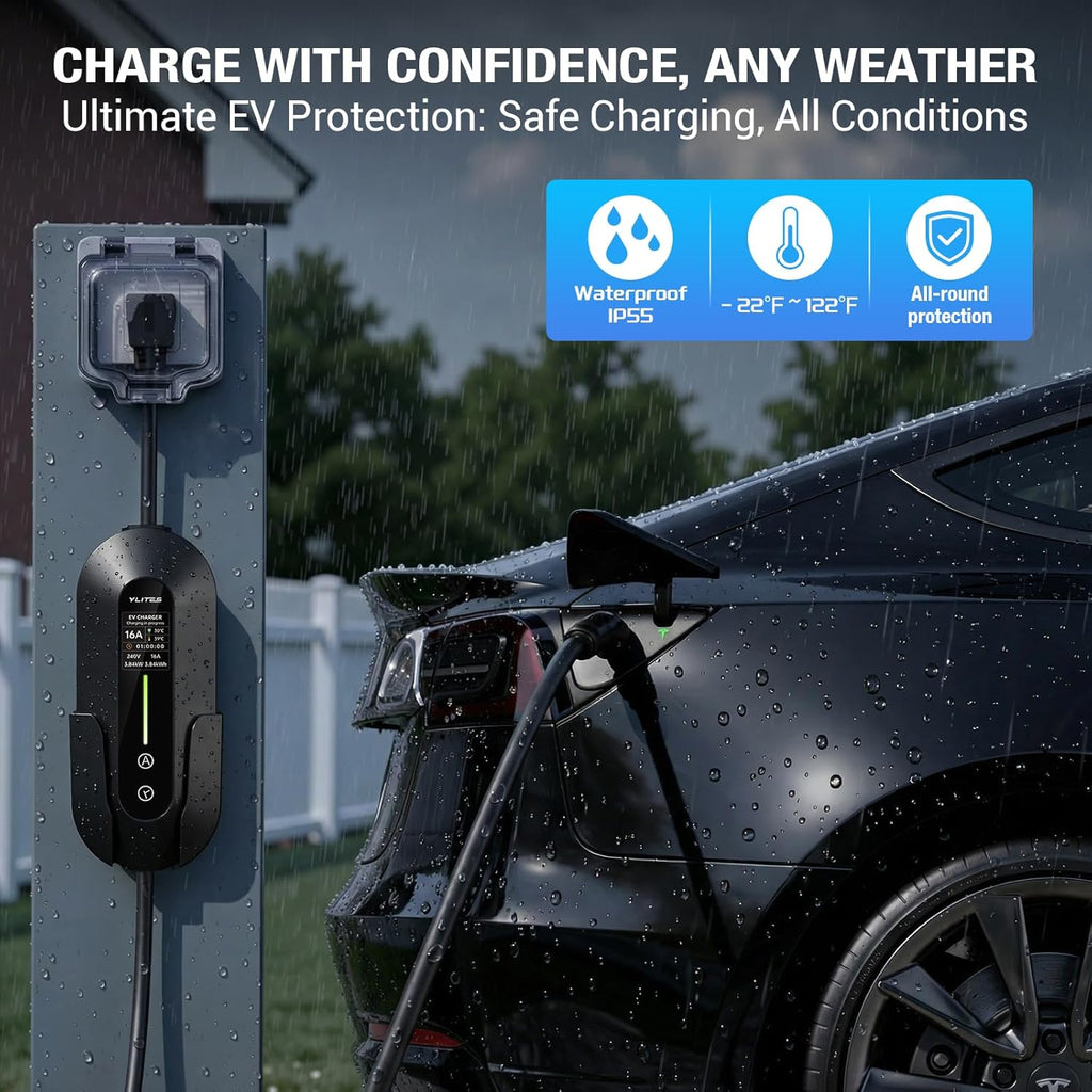 Level 1&2 for Tesla Charger,8-16AMP Adjustable Current,NACS Mobile Connector,21ft Cable,240V NEMA 6-20 Plug&110V 5-15 Adapter,Portable Home Electric Car EV Charger,for Model X/Y/3/S/Cybertruck