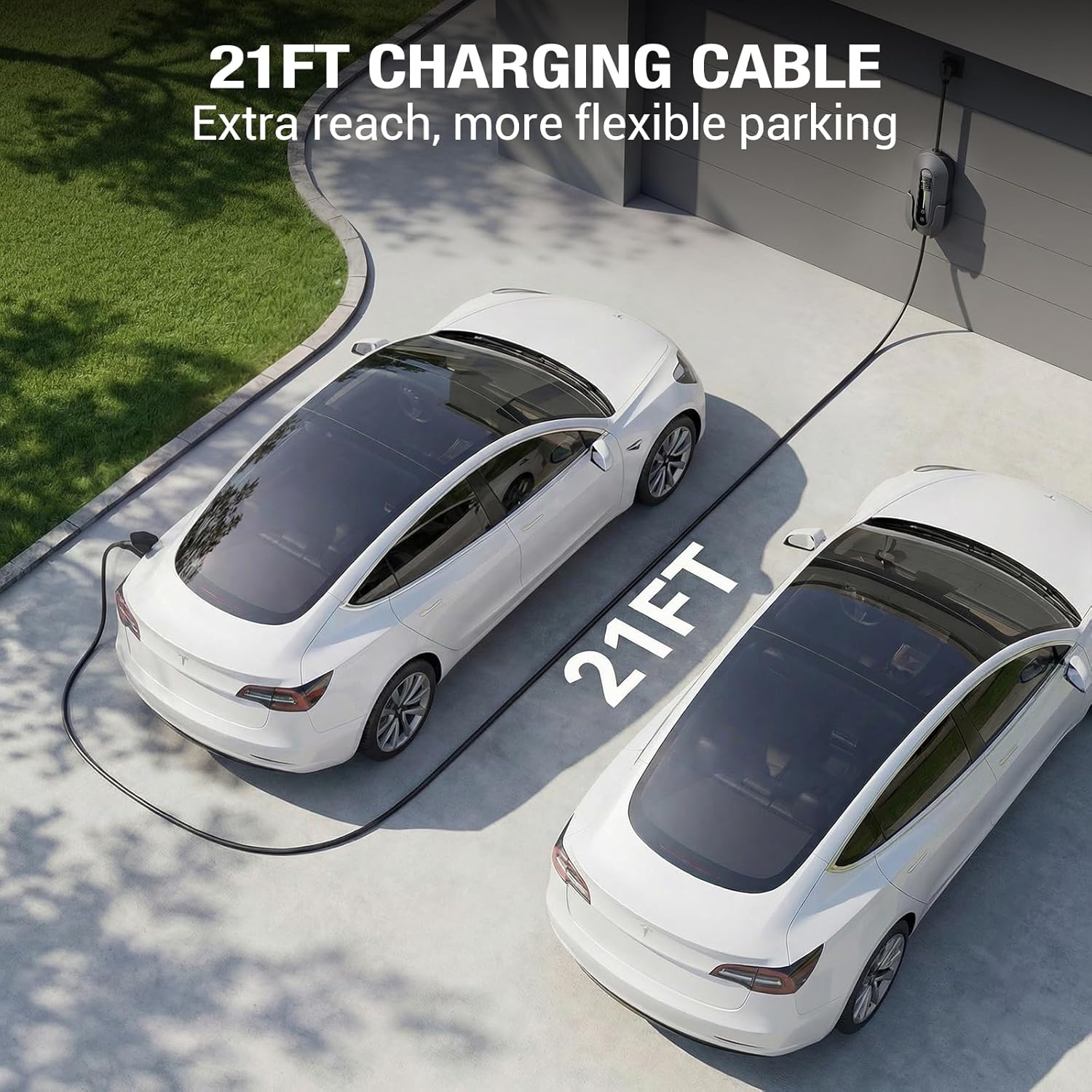 Level 2 for Tesla Charger，40AMP/9.6kW Adjustable Current，21FT Cable，NACS Connector，Fast Home Portable EV Charging Station，with NEMA 240V14-50 Plug&110V 5-15 Adapter，for Model X/Y/3/S/Cybertruck
