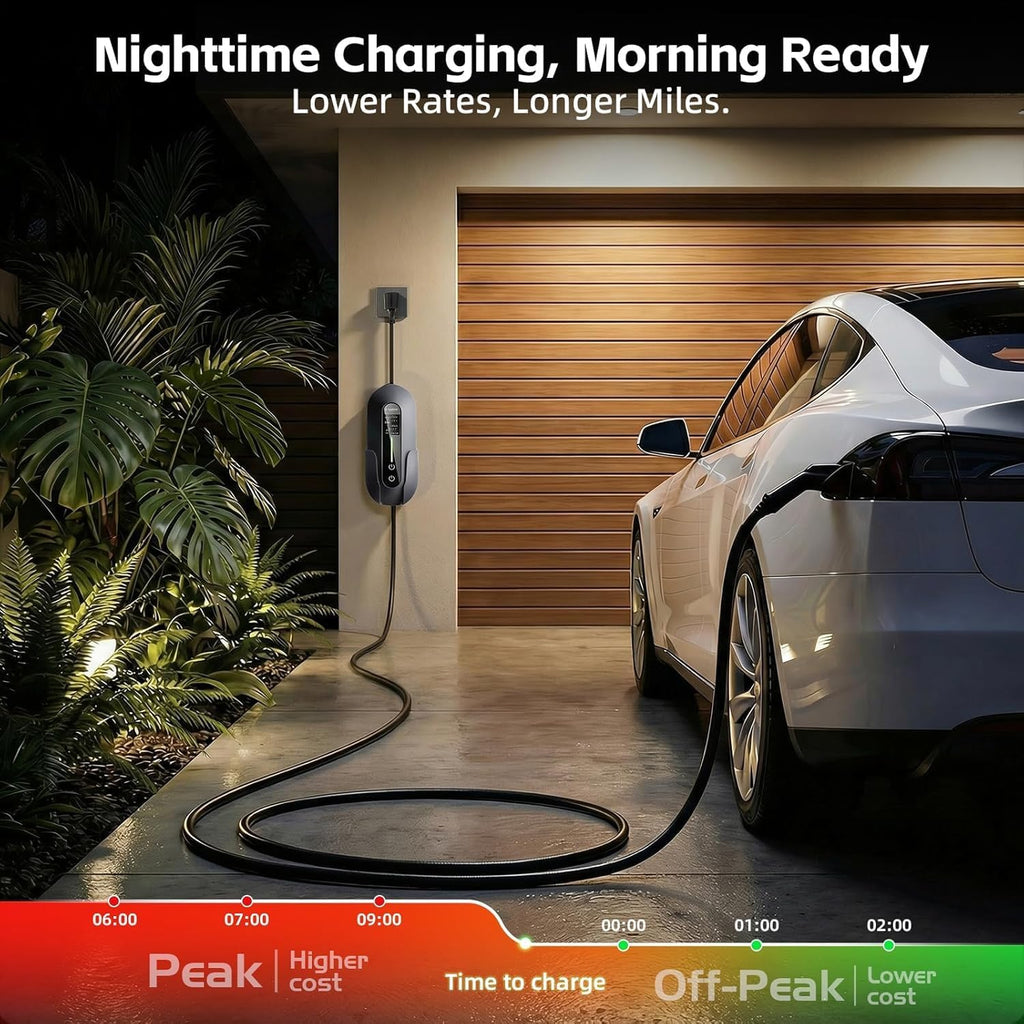 2026 Upgraded Level 1 & 2 Portable EV Charger, 25Ft J1772 Charging Cable, 8–16Amp Adjustable Current with Delay Start, 110–240V, NEMA 6-20 Plug with 5-15 Adapter, for All EVs & PHEVs