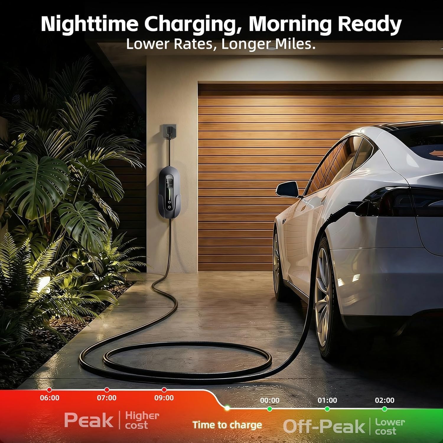 2026 Upgraded Level 1 & 2 Portable EV Charger, 25Ft J1772 Charging Cable, 8–16Amp Adjustable Current with Delay Start, 110–240V, NEMA 6-20 Plug with 5-15 Adapter, for All EVs & PHEVs