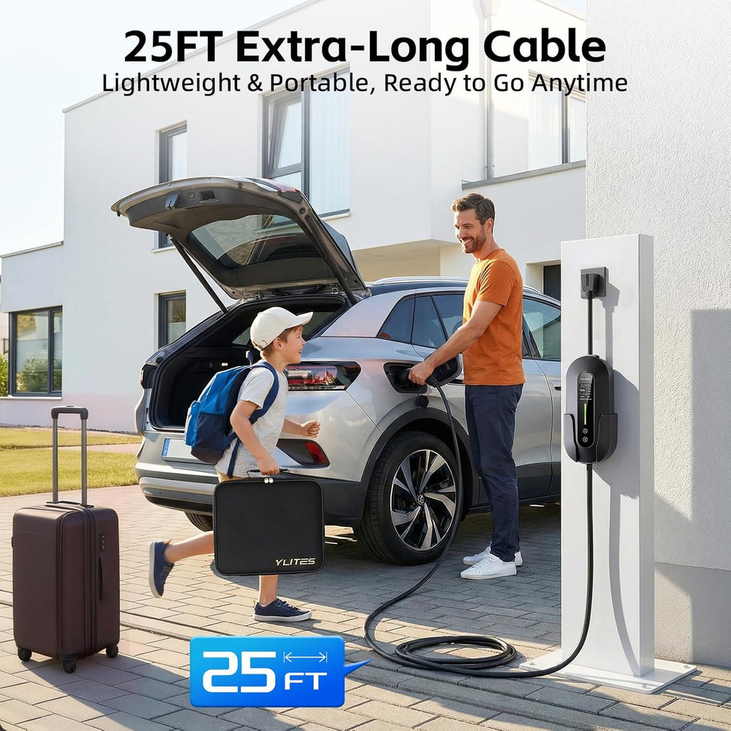 2026 Upgraded Level 1 & 2 Portable EV Charger, 25Ft J1772 Charging Cable, 8–16Amp Adjustable Current with Delay Start, 110–240V, NEMA 6-20 Plug with 5-15 Adapter, for All EVs & PHEVs